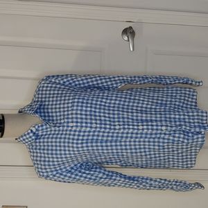 Uniqlo blue checkered 100% linen shirt